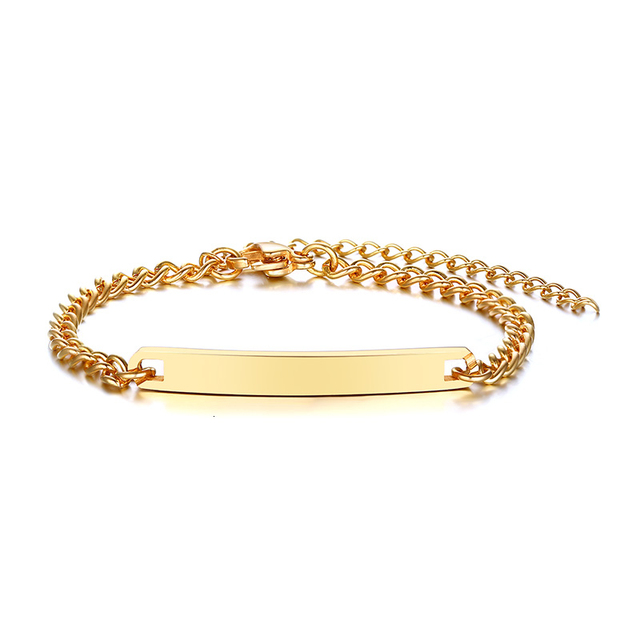 Baby Name Bracelet Figaro Chain Smooth Bangle Link Gold Tone No Fade Safty Jewelry 12cm to 15cm