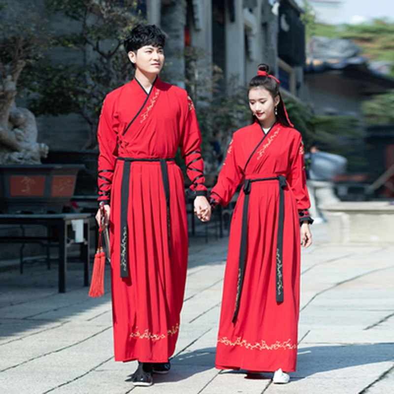 Улучшенный Hanfu Мужской воин красный китайский народный женский костюм для танцев Сказочный элемент древняя китайская принцесса Хань косплей одежда DL4186