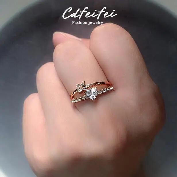 

Dainty white zircon yellow gold ring for women wedding engagement party ring jewelry 2019 high quality