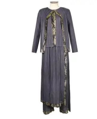 Miyake горячая золотая Европейская и американская Женская Осенняя Новая женская тонкая женская рубашка Повседневная футболка с длинными рукавами+ юбка брюки - Цвет: Темно-серый