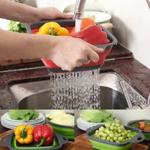 DHL, 100 шт, складная корзина для мытья овощей и фруктов, ситечко, силиконовый дуршлаг, складной Слив с ручкой, кухонные инструменты