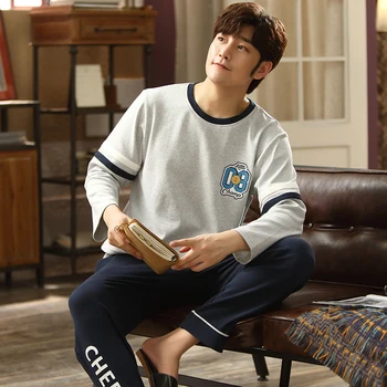 

Autumn Spring Long Sleeve Man Pajama Sets Cotton Print Pajamas Man Casual Sleepwear Homewear Plus Size XXXL male Pijama suit