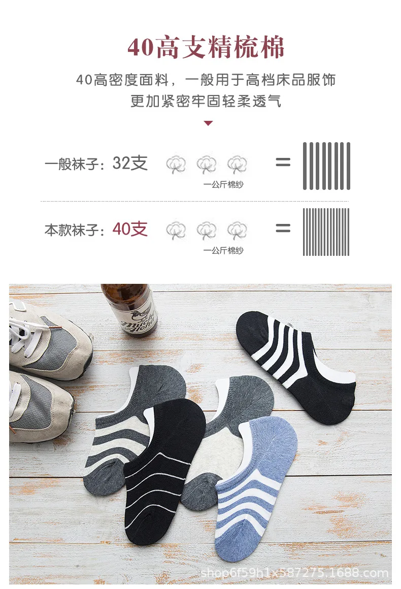 Summer New Style MEN'S Invisible Socks Stripes Sports Casual No-show Socks Silica Gel Anti-slip Not Off-heel