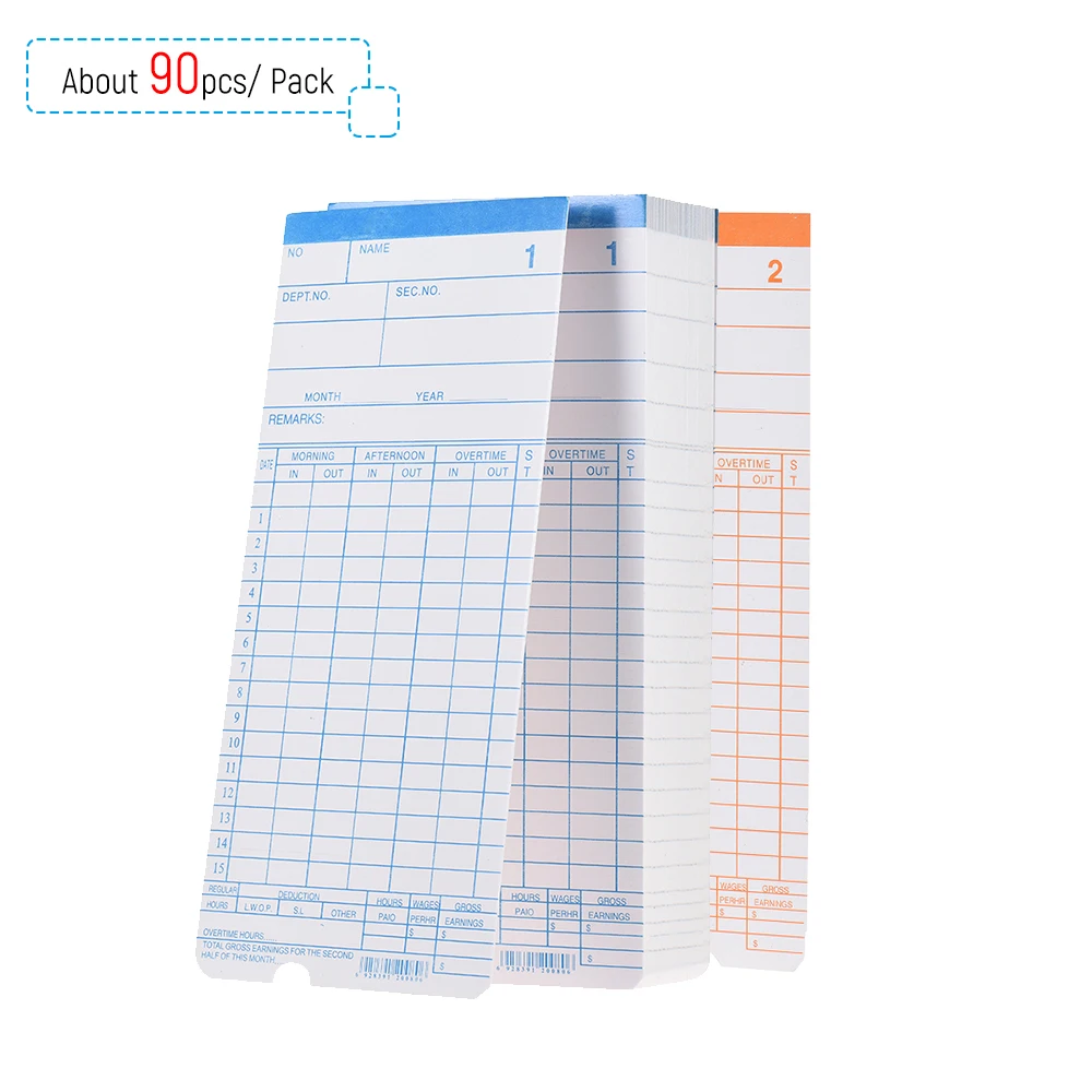 

90pcs/ Pack Time Cards Timecards Monthly 2-sided 18 * 8.4cm for Employee Attendance Time Clock Recorder