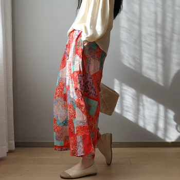 

Summer Pants Large size Loose Women Casual Trousers 2020 New Elastic Waist pocket Print Retro Ladies All-match Pants