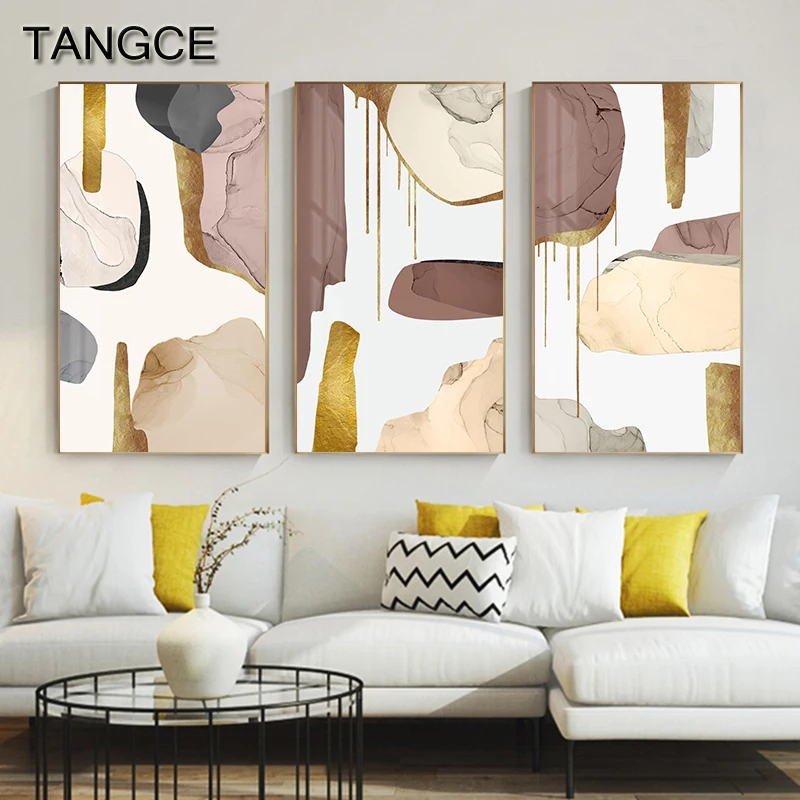 Абстрактный плакат на холсте с изображением золотого блока фиолетового бежевого