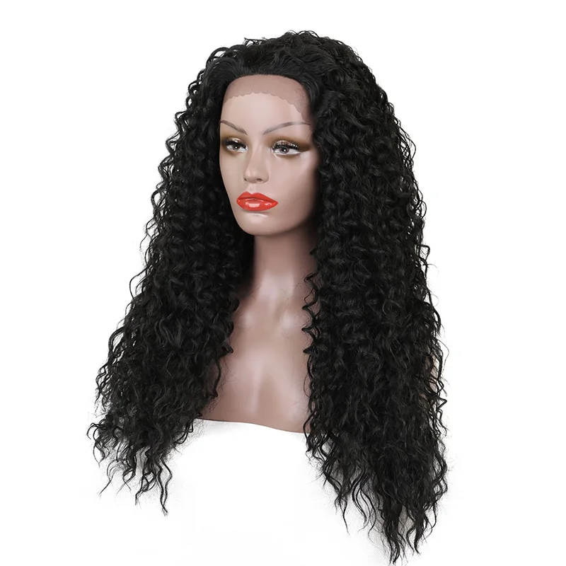 

Women Long Curly Wig Lace Front Heat Resistant Fiber Black Small Roll Curls Hair Full Wig LDO99