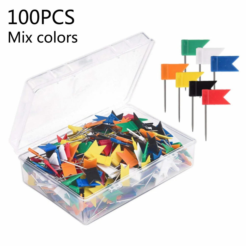 Chinchetas de bandera para marcar el mapa, 100 Uds.