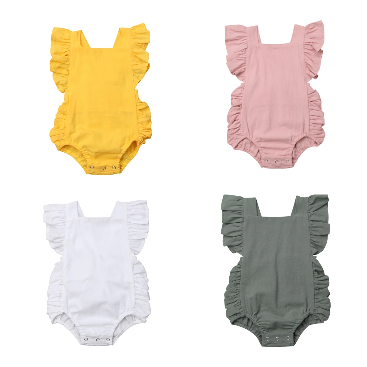 customised baby bodysuits Newborn Baby Girl Ruffled Solid Color Sleeveless Backless Romper Jumpsuit Outfit Sunsuit Baby Summer Clothing 0-24M bulk baby bodysuits	