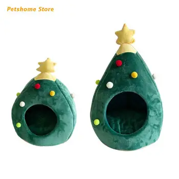 

Pet Cat House Kennel Puppy Cave Sleeping Bed Christmas Tree Shape Warm Nest