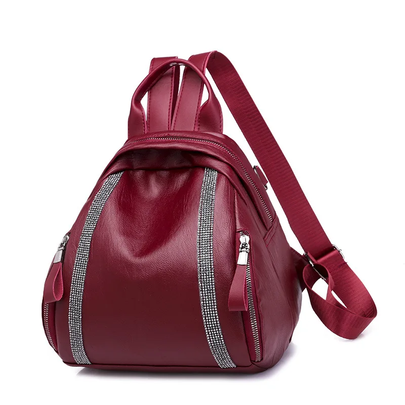 

Ougger Small Women's Backpacks Red PU England Style A little Bag with Diamonds for Business