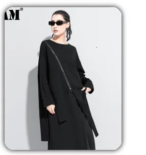 [EAM] Women Black Bow Split Joint Buckle Temperament Dress New Sleeveless Loose Fit Fashion Tide Spring Autumn 2020 1Z663