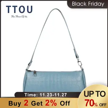

Retro Fashion Shoulder Bags Leather Crocodile Pattern Crossbody Bags Women Portable Handbags Baguette Shape Bags Unique Design