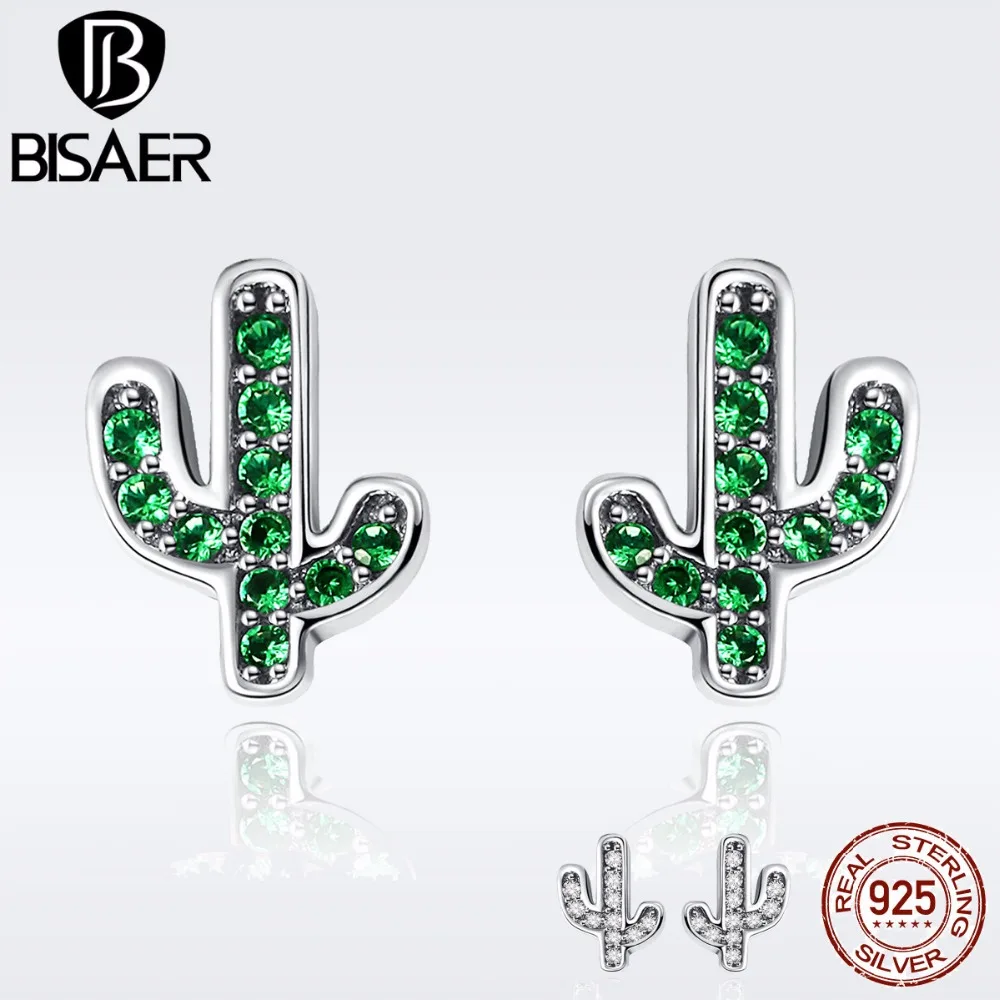 Высокое качество 925 пробы серебряные серьги ослепительный Зеленый Кактус кристалл серьги гвоздики для женщин Аутентичные Серебряные Ювелирные изделия Bijoux