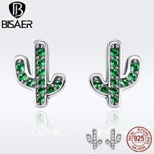 Высокое качество 925 пробы серебряные серьги ослепительный Зеленый Кактус кристалл серьги гвоздики для женщин Аутентичные Серебряные Ювелирные изделия Bijoux