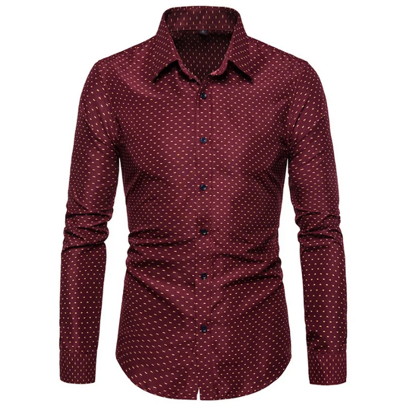 Men's Shirt New Fashion Cotton Men Social Shirt Mens long Sleeve Shirts Man Polka Dot Casual Plus Size 5XL