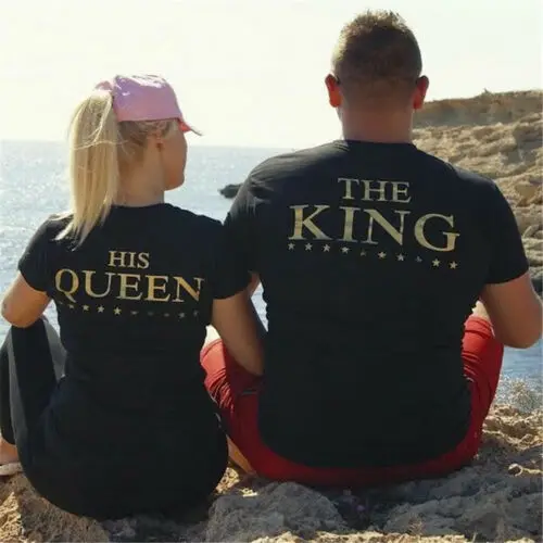 Футболка с надписью The King His Queen Love Valentines для пары жены Wifey Boyfriend | Мужская одежда