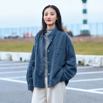 

Loose Plus Size Women's Jacket Spring Autumn Solid Color Long Sleeve Women Outerwear Pockets Casual Coats TA5216