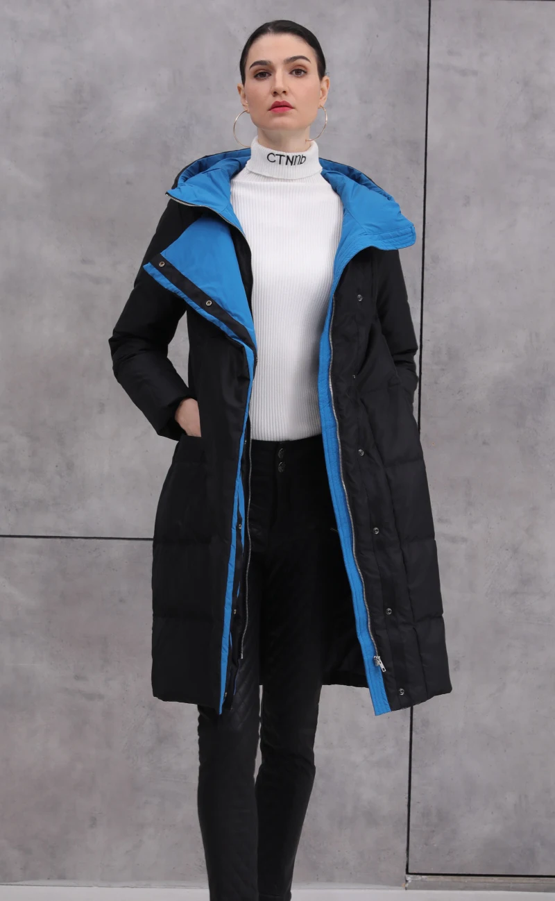 90% duck down warm Parkas coat winter fashion brand thick warm down jacket female hit color design long hooded down jacket F329