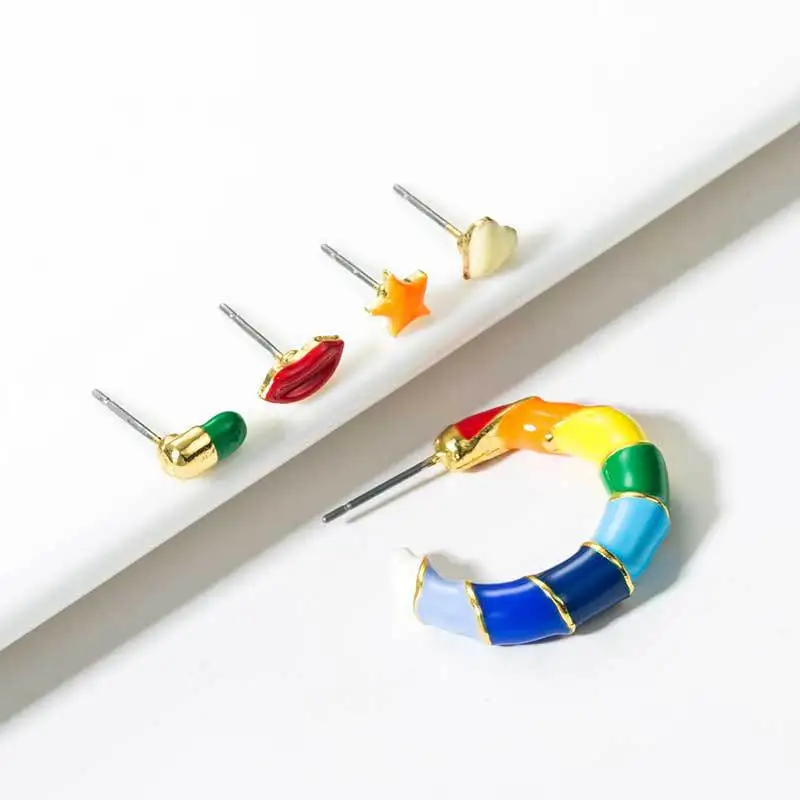 New Luxury Rainbow colorful Fashion Women Enamel Star Heart Lip Drop Earrings Gothic Statement accesorios mujer pendientes