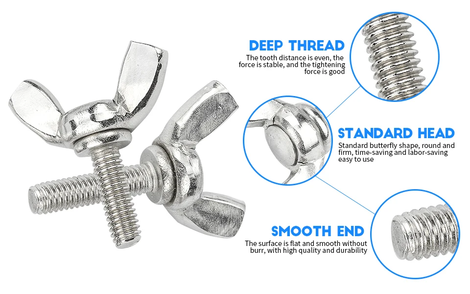 inoxidável, Butterfly Screw Set, Wing-Head, thumb Kit
