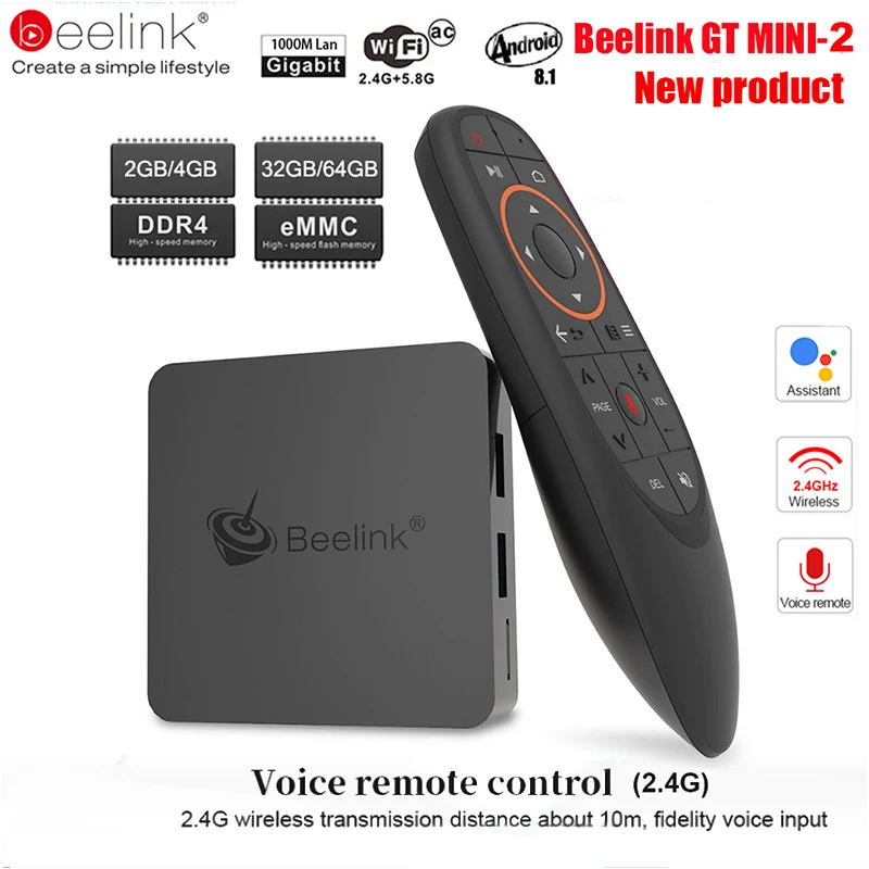 Beelink GT1 мини ТВ коробка Android 8,1 голос Управление Amlogic S905X2 ТВ коробка 4G DDR4 32G BT 4,0 Двойной Wi-Fi HDMI 2,0 4 K телеприставки