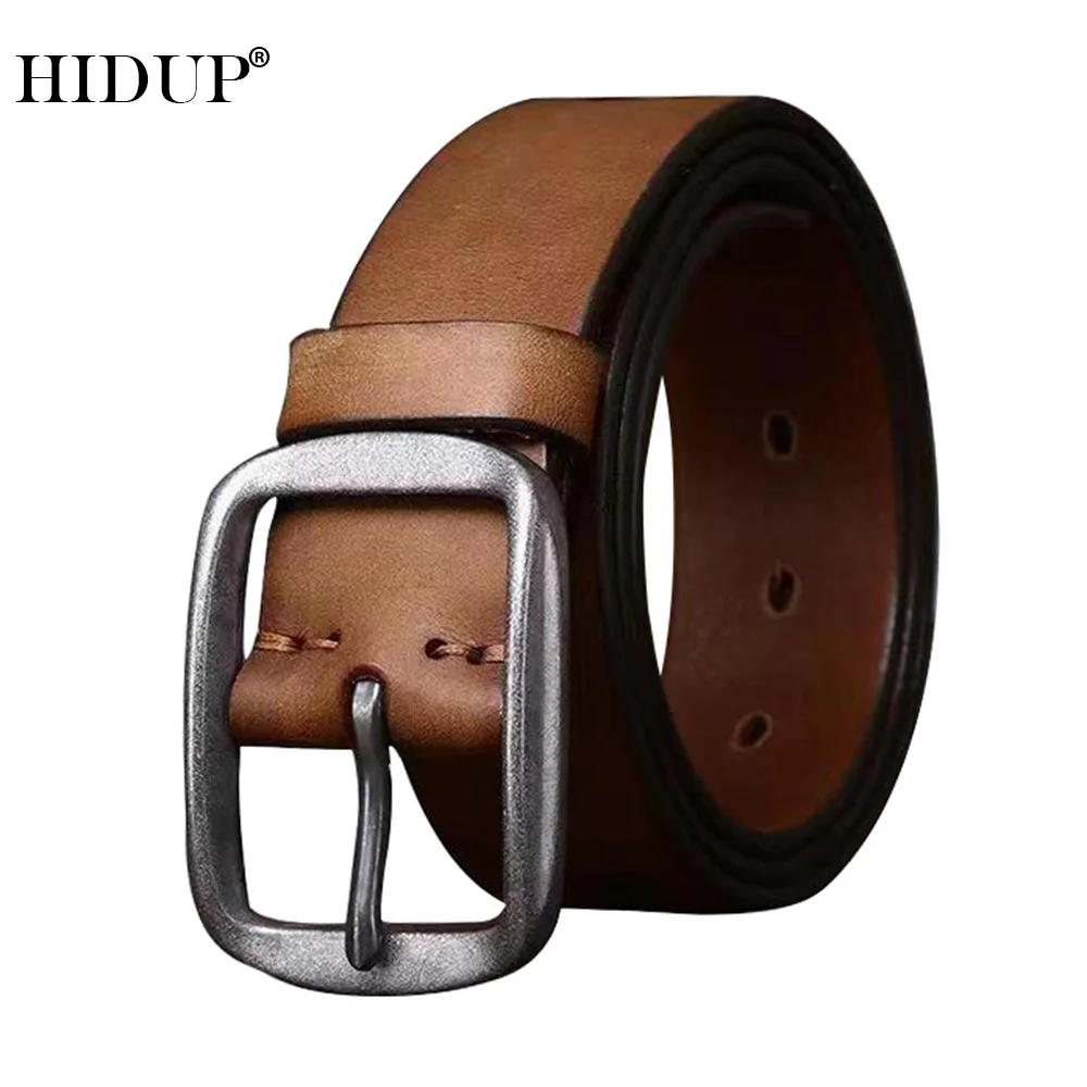 HIDUP Top Quality Retro Cow Genuine Male Leather Belt Stainless Steel Pin Buckle Metal Cowhide Belts Jeans Accessories NWJ1101