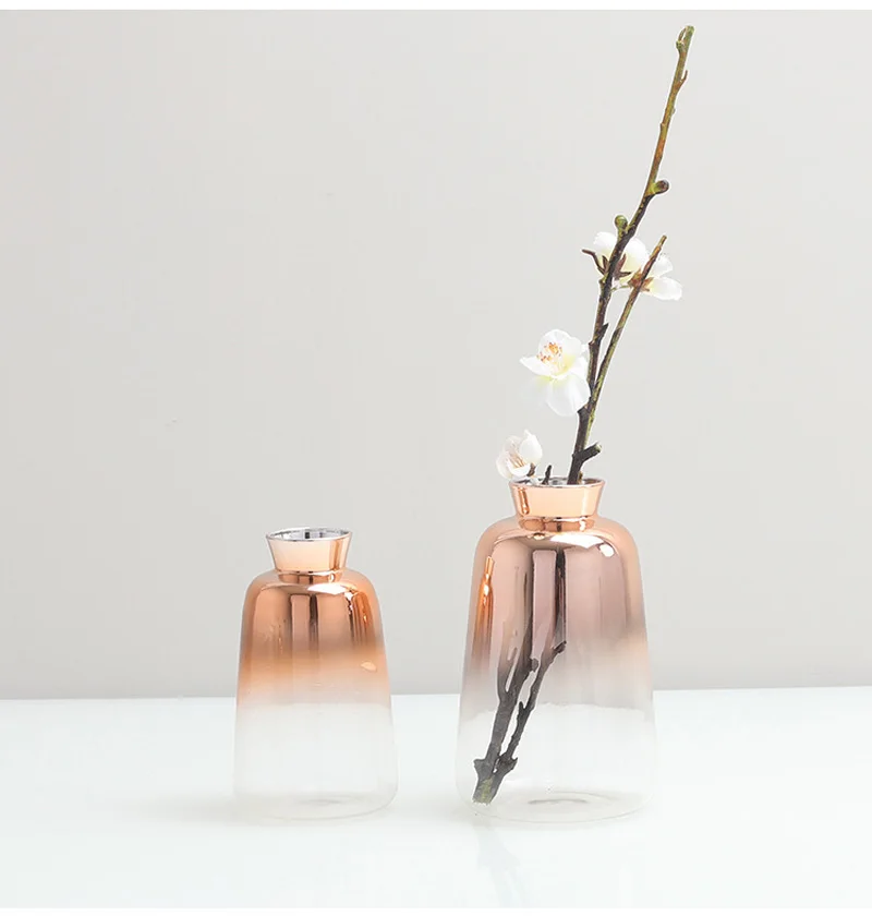 Скандинавское розовое золото, градиентная стеклянная ваза, Минималистичная сушеная Цветочная ваза, украшение стола, украшение для дома