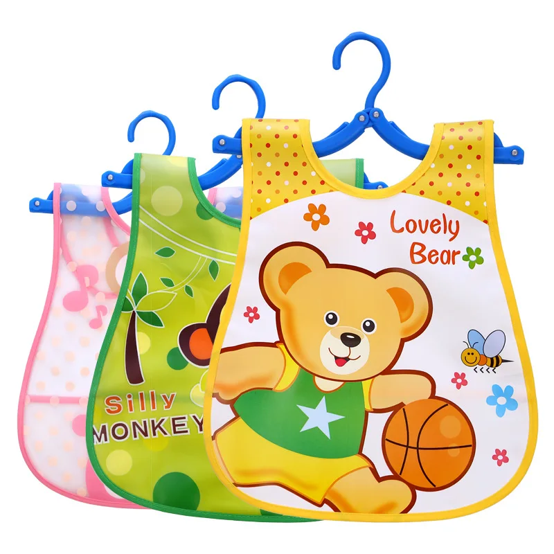 baby essential  1pcs Quality Bib Adjustable Baby Bibs Plastic Waterproof Lunch Feeding Bibs Baby Cartoon Feeding Cloth Children Baby Apron De Children's Finger Toothbrush