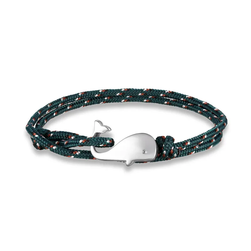 Dark green trendy bracelet for men in rope with whale clasp