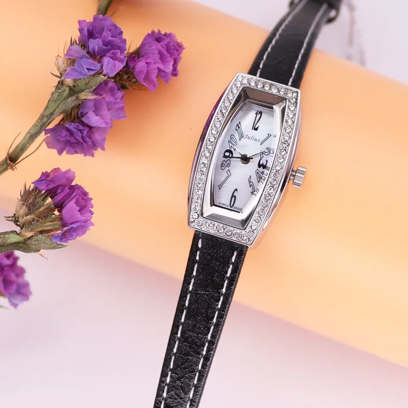 Small Mother-of-pearl Julius Lady Women's Watch Japan SEIKO Quartz Hours Fine Fashion Rhinestone Real Leather Girl's Gift No Box |
