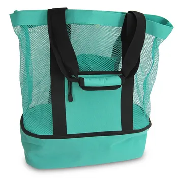 

2 in 1 Women Mesh Transparent Bag Double-layer Heat Preservation Large Picnic Beach Bags Holiday Beach Park Sports Lunch Bags