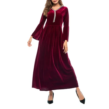 

Bikitique Tassel Round Neck Flare Long Sleeve Velvet Loose Party Dress Women Banquet Party Full Dress Winter Warm Dress Vestidos