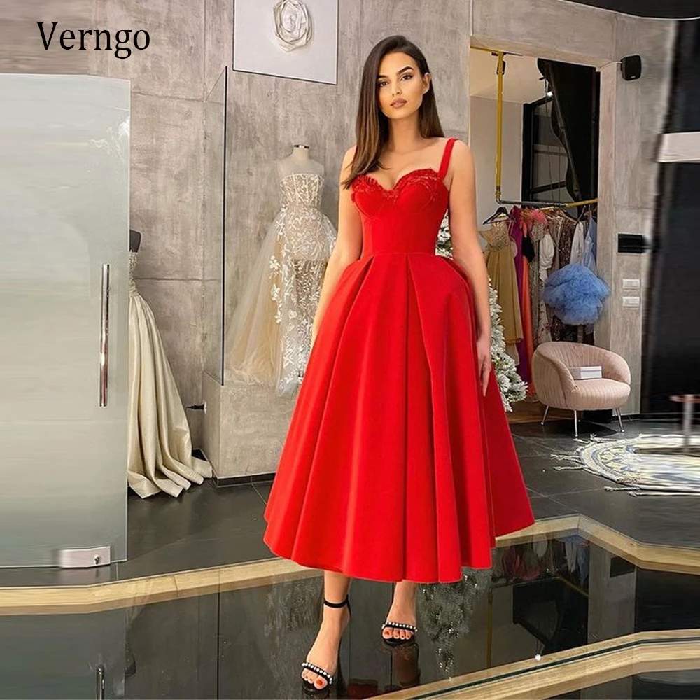 Verngo 2021 New Red Velour Evening Dresses Spaghetti Straps Fluffy