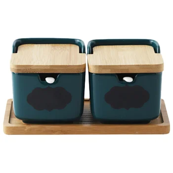 

Ceramics Seasoning Pot Kitchen Square Seasoning Pot Simple Storage Box for Home (Green Number 2 Style)