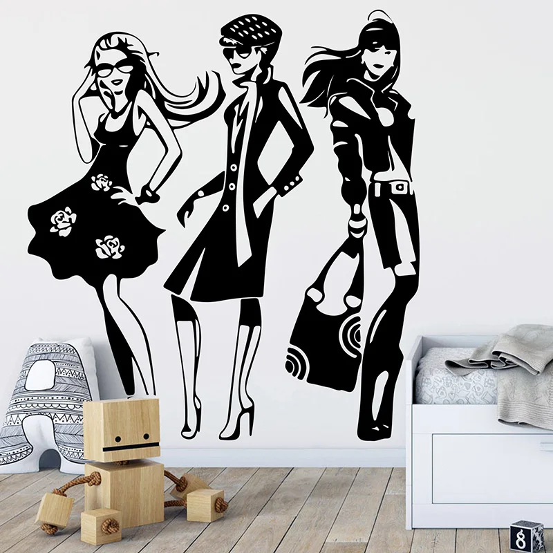 Fashion Sex Girl Dress Shopping Wall Sticker Girl Room Fashion Woman Cloth Bag Shopping Window Glass Wall Decal Vinyl Home Decor (2)