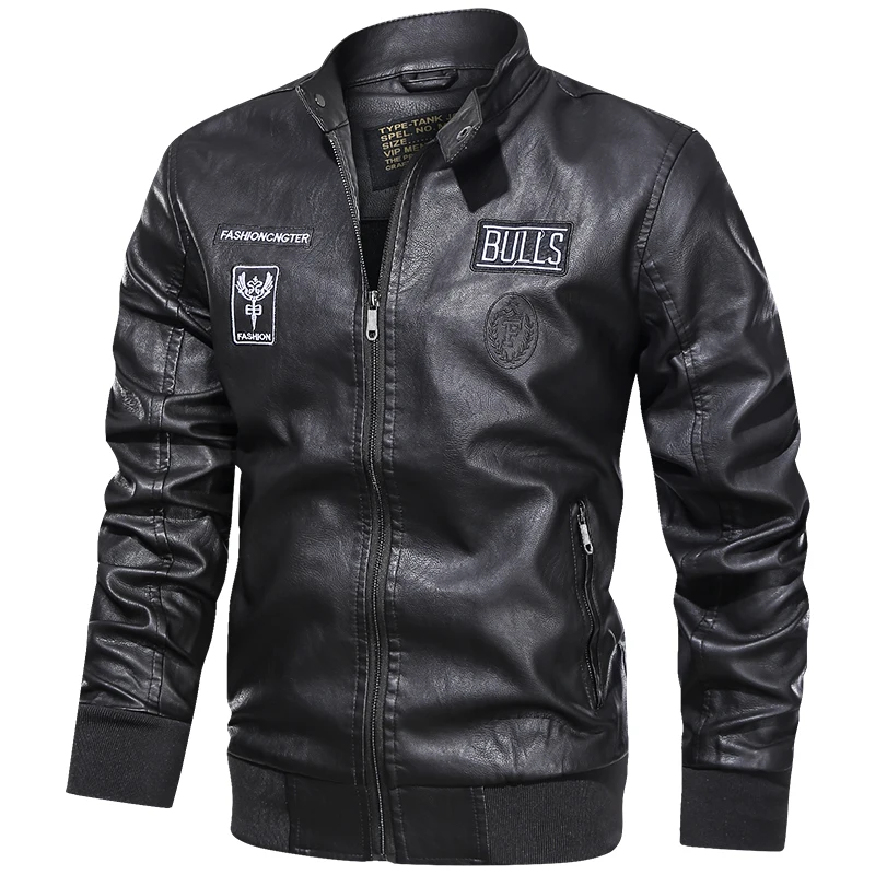 

E-BAIHUI Motorcycle Leather Jacket Men Autumn Casual Jacket Warm Fleece High Quality Black Business Bomber Camp Classic Coat