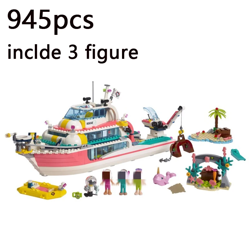 

NEW Friends Series Rescue Mission Boat Building Blocks Model Sets Bricks Compatible 41381Classic For Children Toys Girl Gift