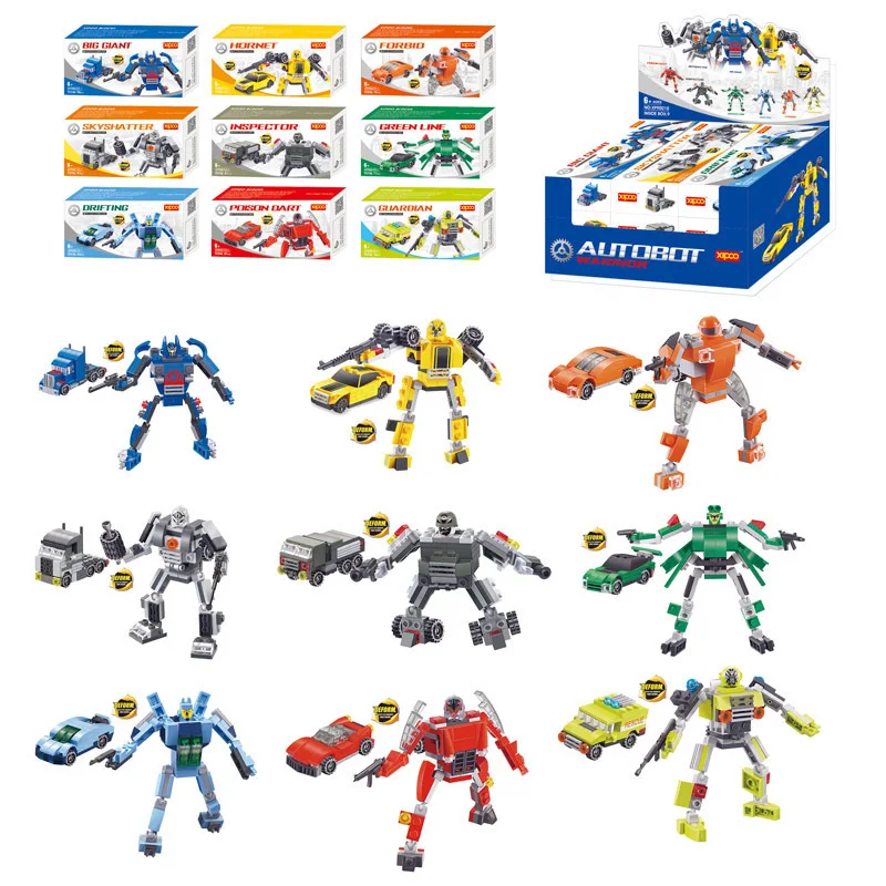 

XIPOO New Products Small Particles Building Blocks Transformation 4-Car Warriors Display Box 9--1 Variable 2 XP90010