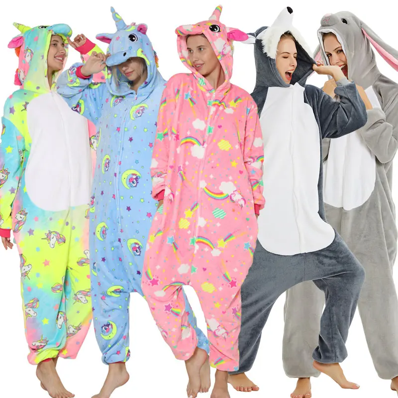 Pijamas de unicornio de animales para adultos, ropa de dormir de invierno,  Kigurumi, Panda, conejo, Lobo, Onesies, disfraces de Anime, Mono -  AliExpress