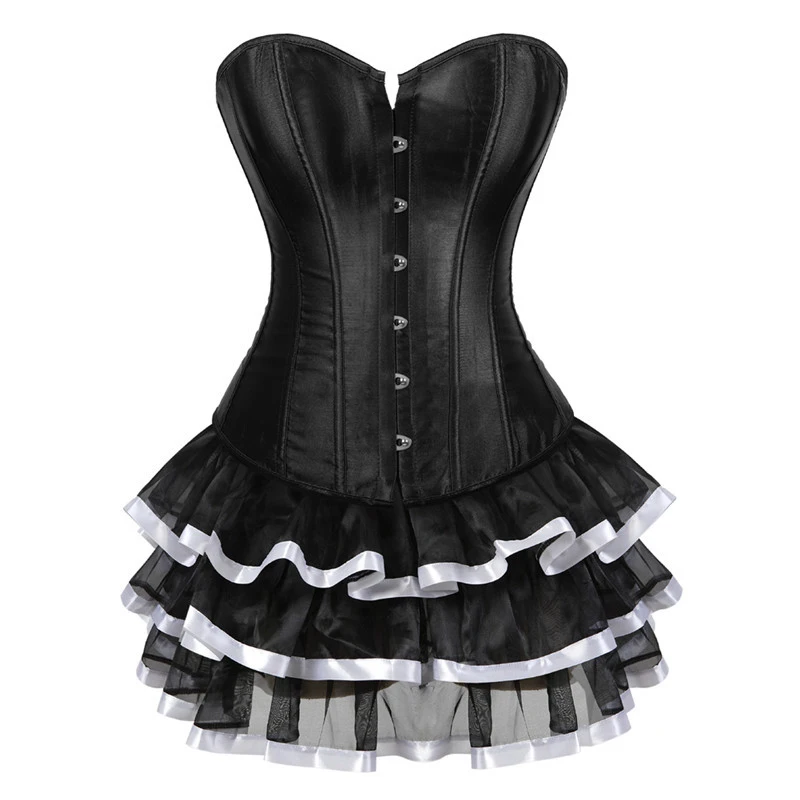 Bustier and Corsets Body Shapewear Women Gothic Clothes Corset Dress Burlesque Costume Black Corset Top and Skirt Set Plus Size