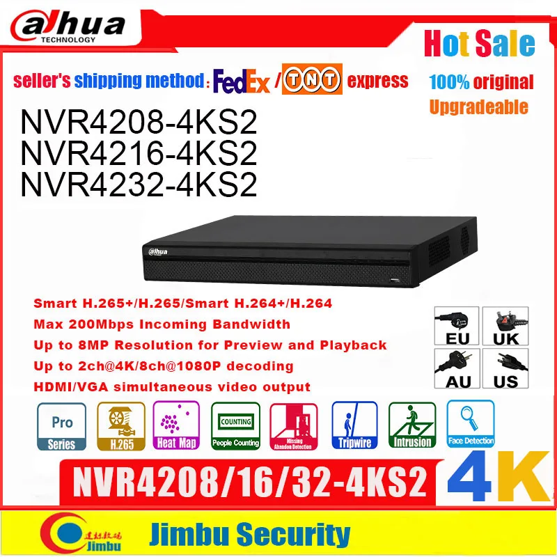 Dahua NVR 4k 8CH 16CH32CH NVR4208 4KS2 NVR4216 NVR4232 H.265/H.264 до 8MP разрешение для предварительного