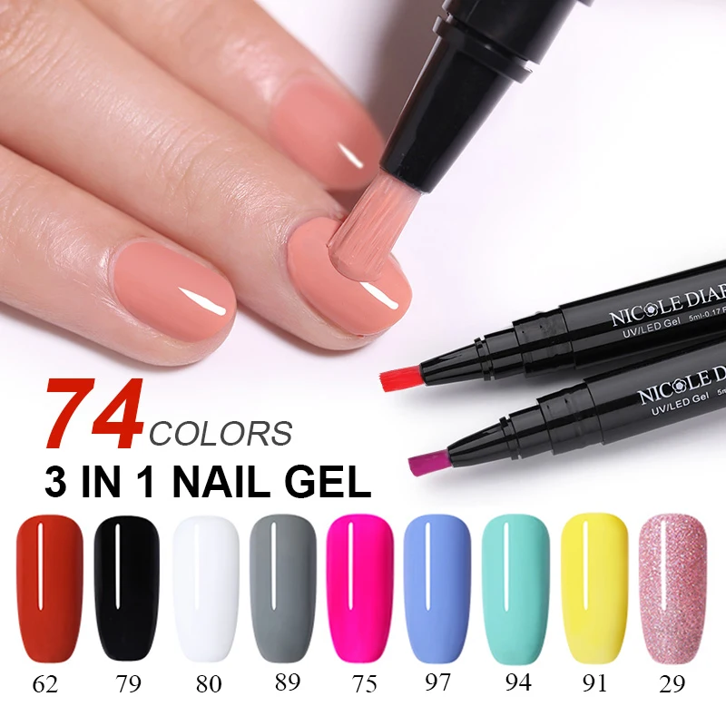 

NICOLE DIARY One Step Gel Polish Nail Varnish Pen Glitter 3 In 1 Nail Art Color Gel Polish Hybrid Easy To Use UV Gel Paint Glue