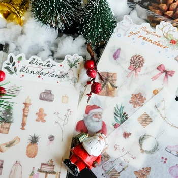 

4 Sheets Christmas Stickers Washi Paper Set Xmas Self Adhesive Decor Stickers For Winter Holiday Theme Scrapbooking Gift Tag