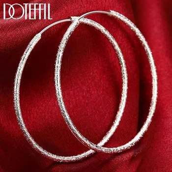 

DOTEFFIL 925 Sterling Silver Scrub Matte Round Circle 50mm Big Hoop Earrings for Women European Fashion Jewelry Gift Hot Sale