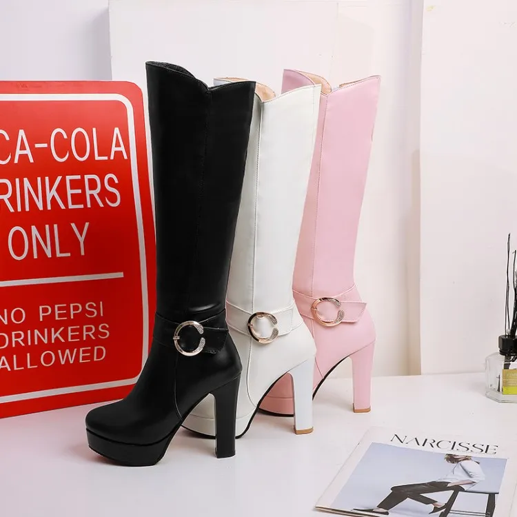 NASBAVI High Heels Over the Knee Boots Women Winter Thigh High Boots Fashion Zipper buckle Rhinestone Platform Long Boots