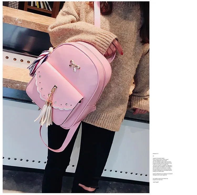 4 шт./компл. небольшие рюкзаки женские школьные сумки для девочек подростков черный, розовый из искусственной кожи Для женщин рюкзак сумка кошелек Mochila48