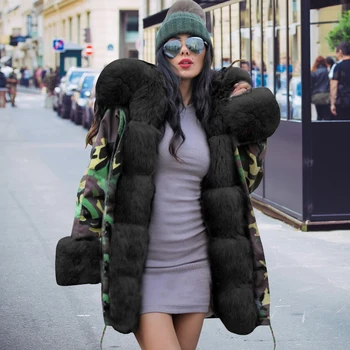 

Shopping Faux Fur Daily Slim Women Hooded Coat Office Casual Outwear Parkas Winter Outdoor Thicken Camouflage Warm