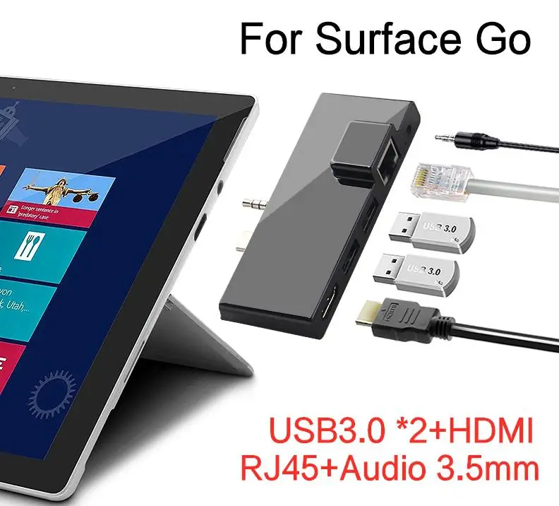 USB C концентратор для Microsoft Surface Go 3 0 к HDMI RJ45 5 мм аудио адаптер док станция мульти