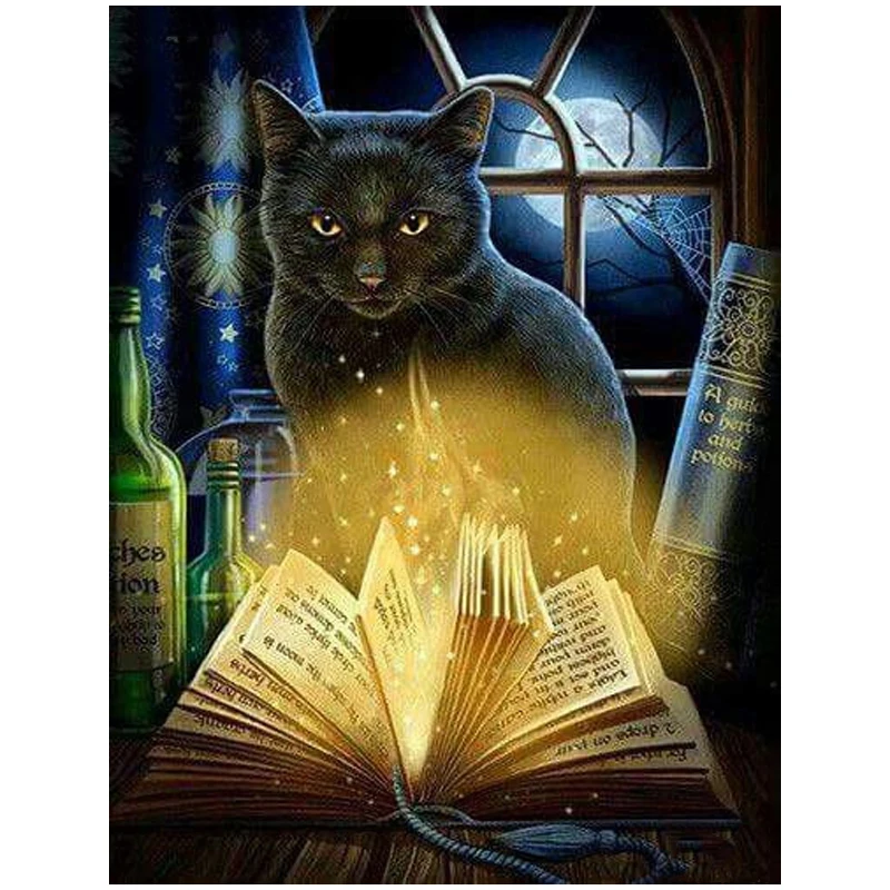 Diy The Cat Books 5d Pintura De Pared Diamante Mosaico Cuadrado